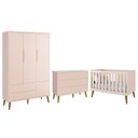 Ver imagem 1 de Dormitório Completo Infantil Theo 3 Portas, Cômoda 6 Gavetas e Berço Rosa Fosco com Pés Amadeirado -