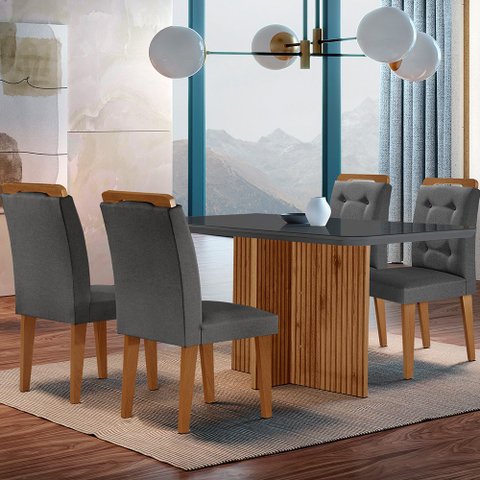 Sala de Jantar Mesa Olimpia 120CM MDF Vidro Canto Copo com 4 Cadeiras Carol Moderna