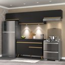 Ver imagem 3 de Armário de Cozinha Compacta 260cm com Leds Veneza Up Multimóveis V2022 Preto/Dourado