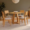Ver imagem 1 de Conjunto Sala de Jantar Mesa Quadrada 90cm com 4 Cadeiras MDF Carvalho Rosé/Bege Claro