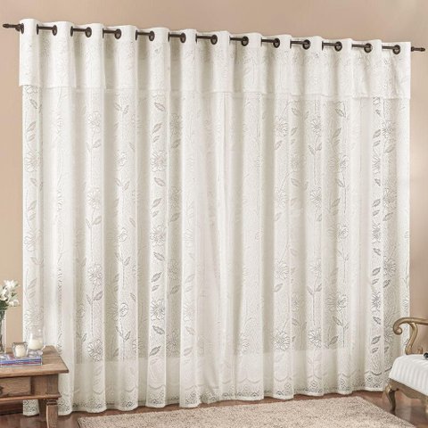 Cortina 3 Mts Sala Quarto Luna Renda para Trilho Comum Baratissima Palha - 100% Poliéster