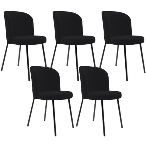 Kit 5 Cadeiras Sala de Jantar Estofada Gavi L02 Suede Preto - Lyam Decor