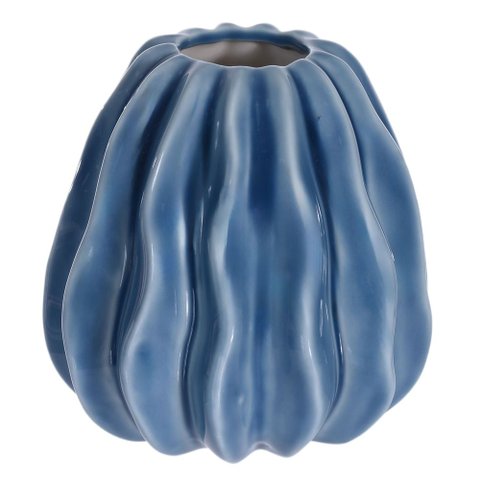 Vaso Cerâmica Decorativo 9,1x8,8x9cm Azul Flor Arte