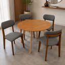 Ver imagem 1 de Kit Mesa Redonda 90cm Freijó 4 Poltronas Linho Sofisticado
