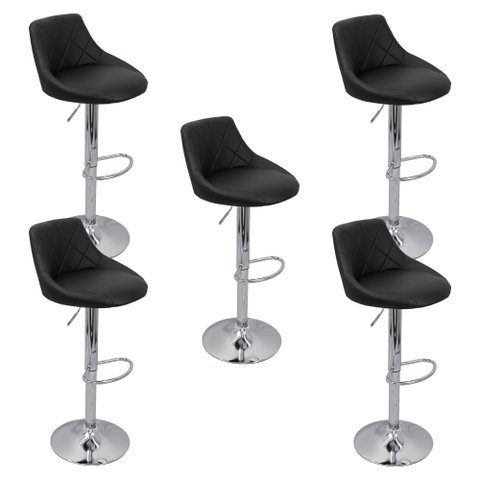 Kit 5 Banquetas Milano Carmel Estofada Giratória C/ Regulagem - Preto