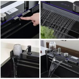 Cuba Inteligente Gourmet Cozinha Pia Premium C/ Torneira Lavador Copos Aço Inox Multifuncional Preta - 4