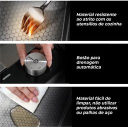Cuba Inteligente Gourmet Cozinha Pia Premium C/ Torneira Lavador Copos Aço Inox Multifuncional Preta - 7