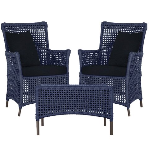 2 Poltronas e 1 Mesa Igapó em Alumínio Pintura Marrom Corda Náutica Estofado 12