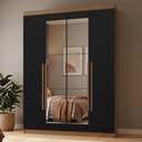 Ver imagem 1 de Guarda-Roupa Solteiro 4 Portas Batentes com Espelho Rustic/Preto/Rustic Netuno Madesa