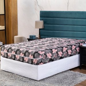 Capa de Colchão Casal 25cm com Zíper Protetor de Malha Estampada 1 Peça:23 Flor Rosa e Cinza