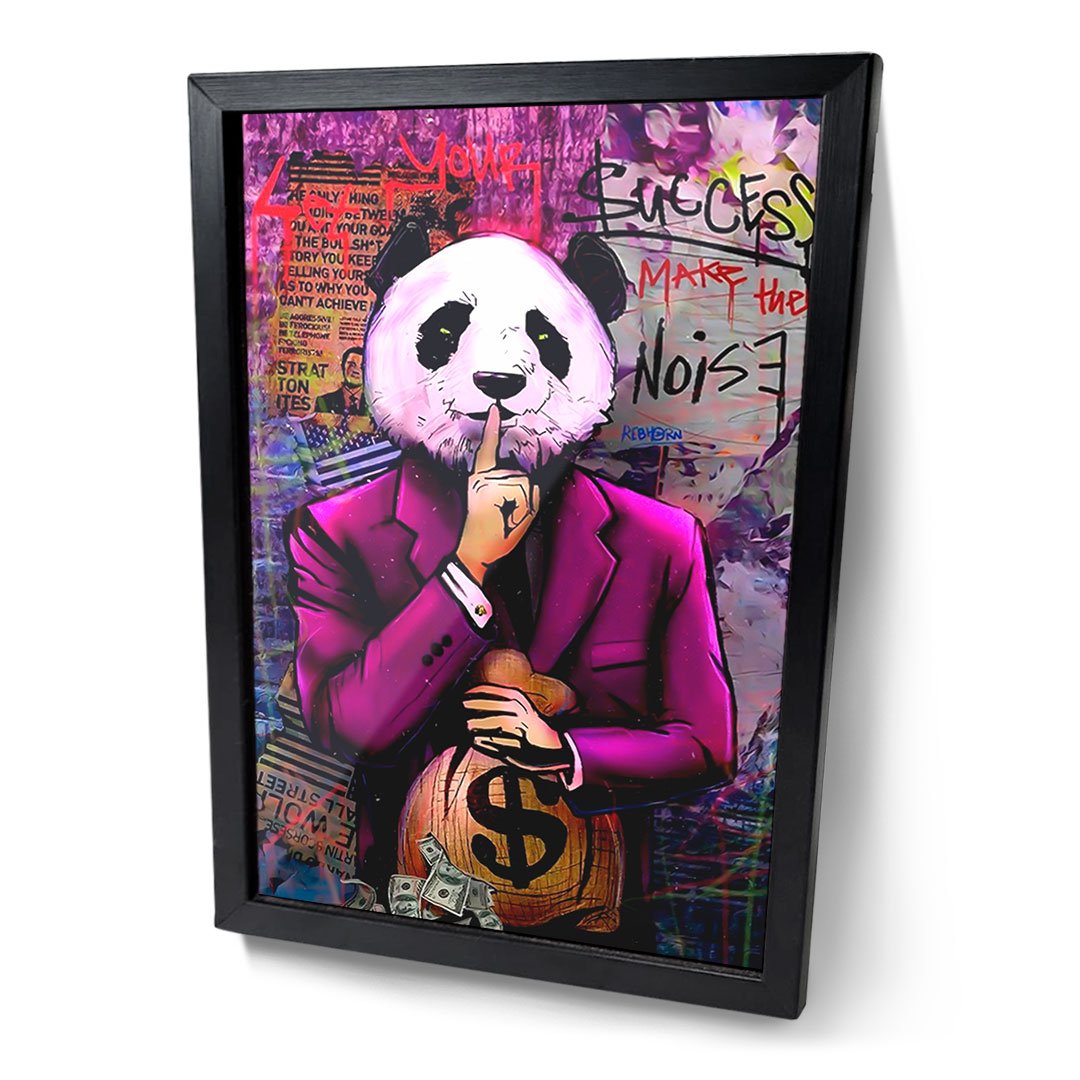 Quadro Panda Money - Panda Rei do Dinheiro Moldura e Vidro