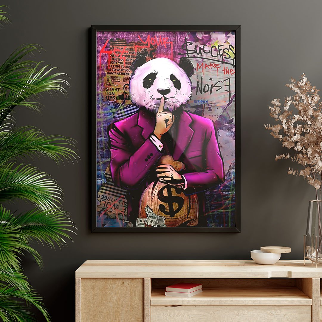 Quadro Panda Money - Panda Rei do Dinheiro Moldura e Vidro - 2