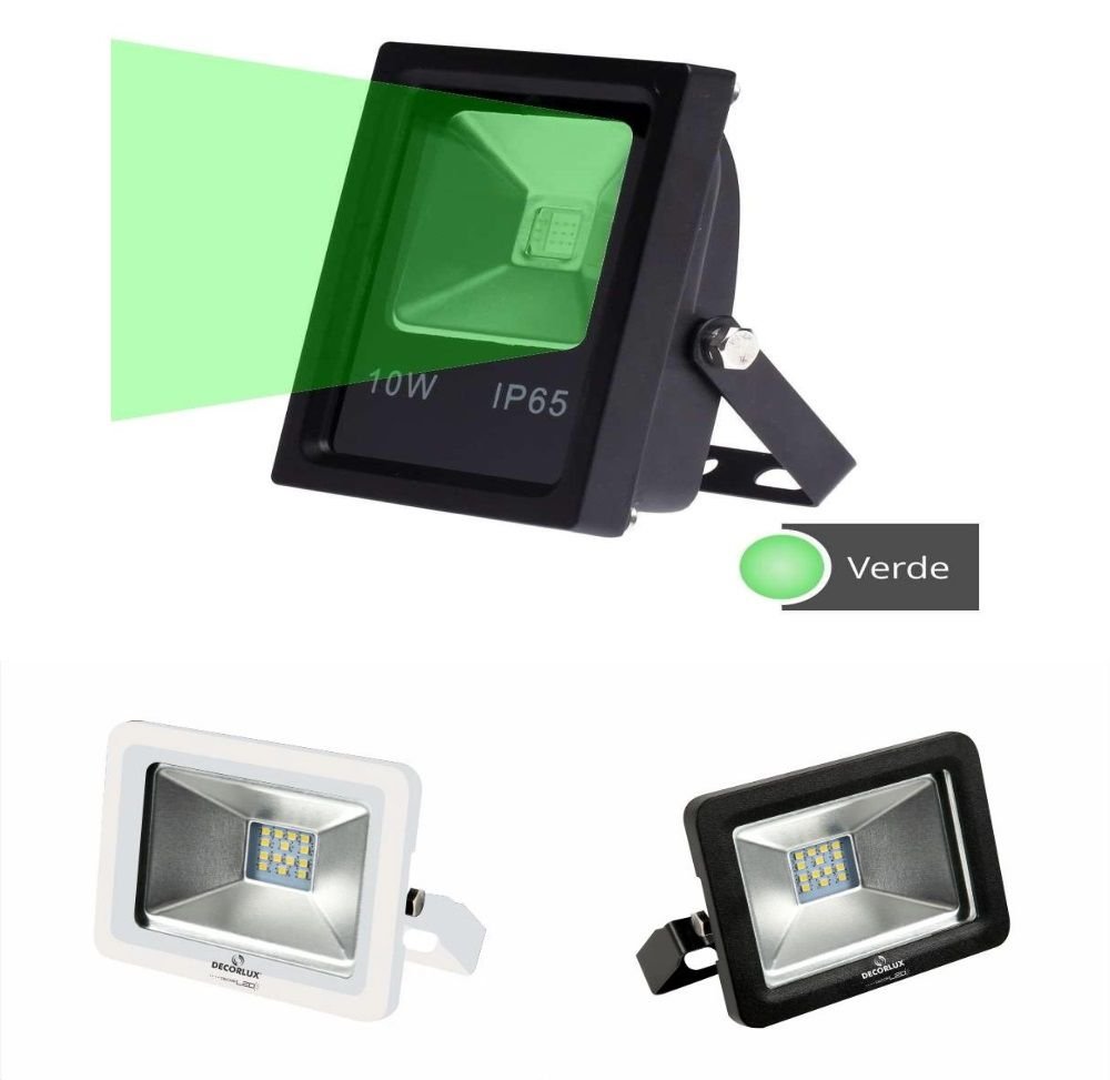 Pct 05 Refletor LED 10W Holofote para Jardim Decoração 1000 Lm Luz Verde - Branco - 1
