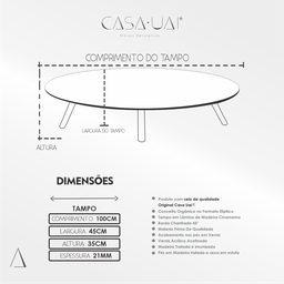 Mesa de Centro Oval Orgânico Laminada 100x45cm Londres - 7