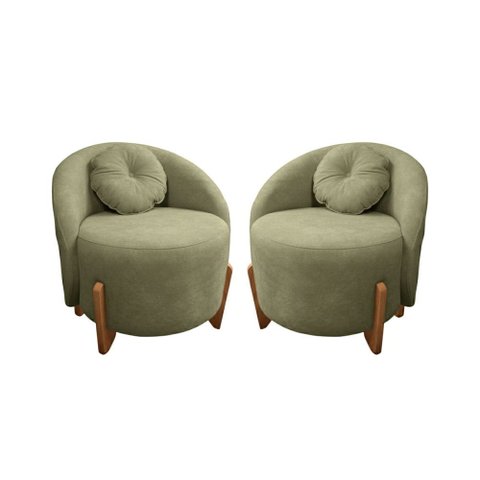 Kit 02 Poltronas Orgânicas Curvas Amsterdã Boucle Verde Oliva - Montanari's Decor
