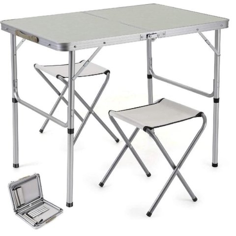 Mesa Dobravel Aluminio 2 Cadeiras Mesinha Praia Maleta Portatil Grande 120x60cm Altura Ajustavel