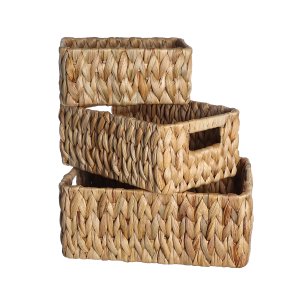 Kit 3 Cestos Organizadores Retangulares com Alças de Palha Fibra Natural - Oikos