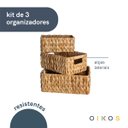 Ver imagem 5 de Kit 3 Cestos Organizadores Retangulares com Alças de Palha Fibra Natural - Oikos