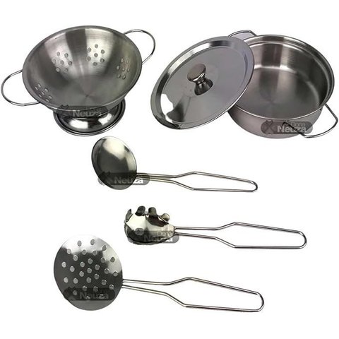 Kit Panelinha Cozinha Inox Escorredor Infantil 890-2 - Braskit