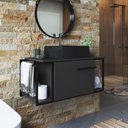 Ver imagem 1 de Gabinete Suspenso para Banheiro 80cm P1019 com Cuba Ametista Preto/Grafite