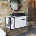 Ver imagem 1 de Gabinete Suspenso para Banheiro 80cm P1019 com Cuba Ametista Branco/Preto