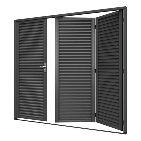 Portão Pantográfico Laminado 3 Folhas Veneziana Cinza 215x245cm Mecal Abertura Esquerda