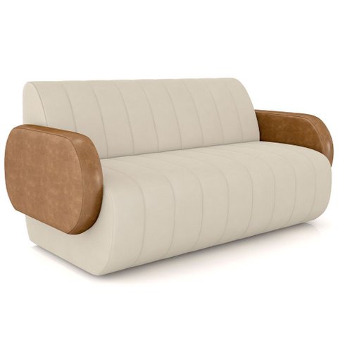 Sofá 3 Lugares Sala Living Orgânico 188cm Fávara K01 Couríssimo Whisky Veludo Bege - Lyam Decor