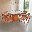 Ver imagem 1 de Conjunto Mesa Bérgamo Tampo c/ Detalhe e 8 Cadeiras Madeira Maciça e Estofada Ímola Courino Marrom
