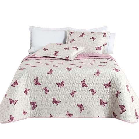 Kit Cobre Leito Colcha Júlia Casal 3 Peças Micropercal 200 Fios Dupla Face Estampado - Borboleta