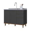 Ver imagem 1 de Balcão para Pia 120cm sem Tampo 2 Portas 3 Gavetas para Cozinha Modulada Madri Preto/Chumbo
