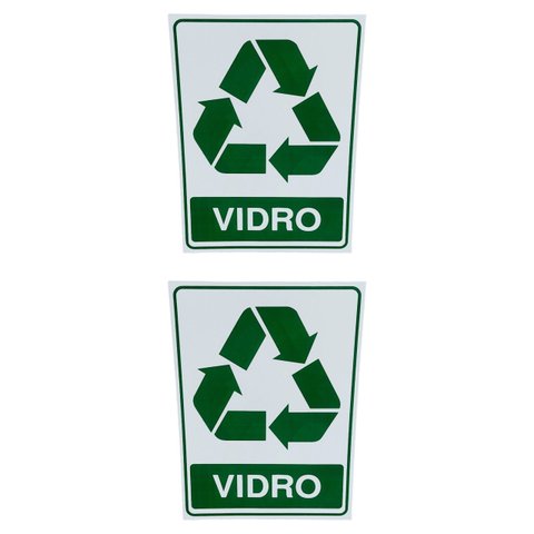 Kit 2 Placa Adesiva Sinalização Lixo Vidro 15x20 Cm Adesivo