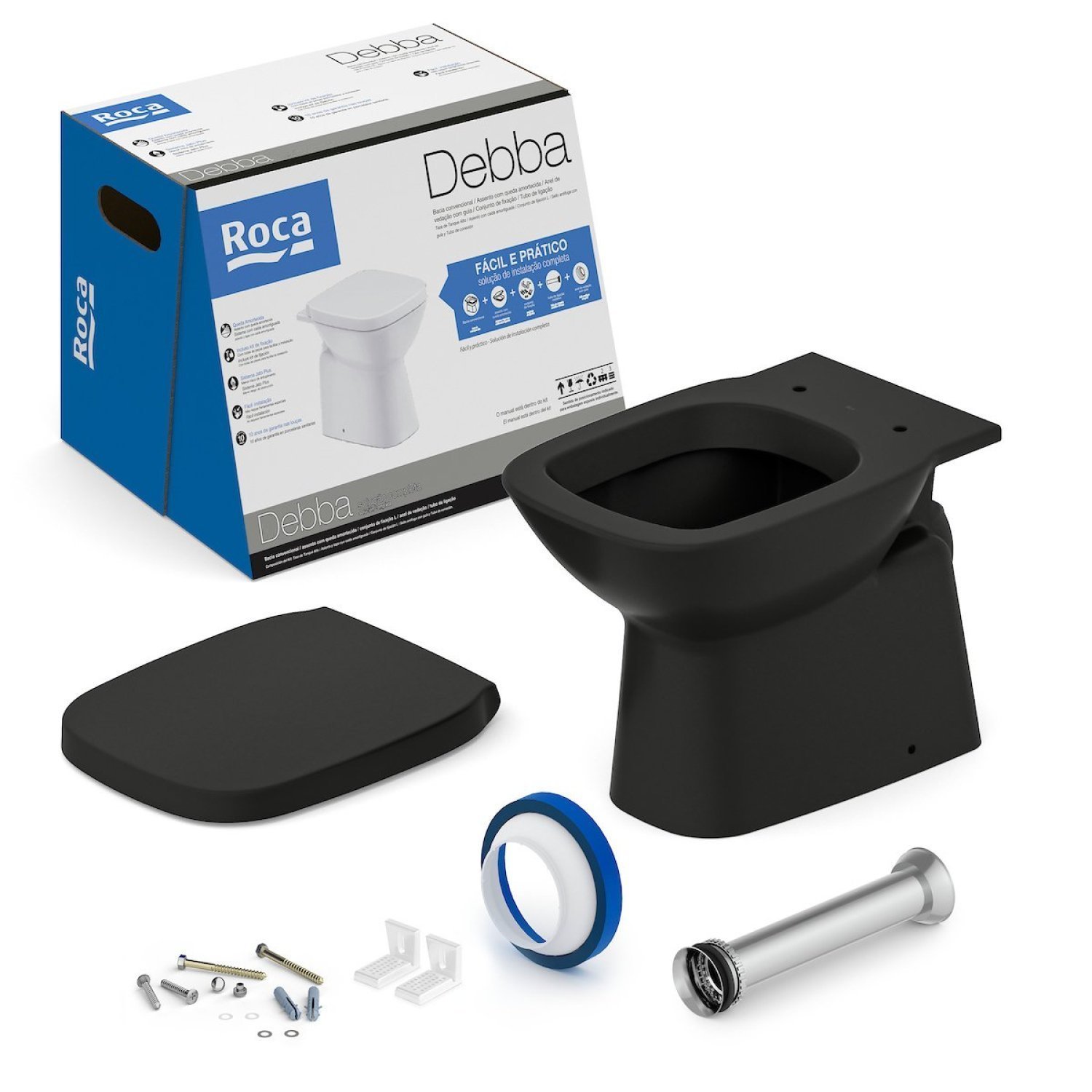 Kit Bacia Convencional, Assento Termofixo com Queda Amortecida e Complementos e Instalação Debba Cla - 1