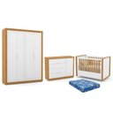 Ver imagem 1 de Dormitório Tutto New 4 Portas, Cômoda 1 Porta, Berço Branco Soft/Freijó com Colchão - Matic Móveis
