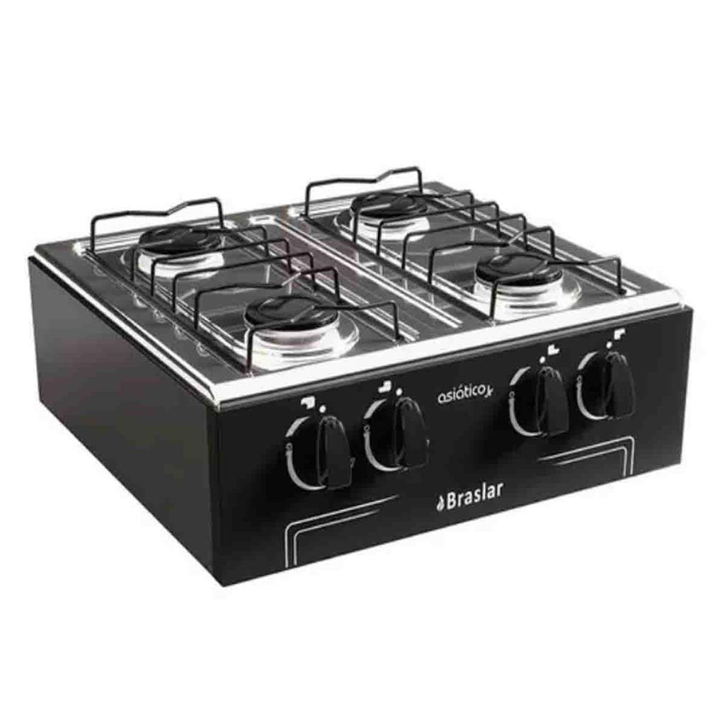 Fogão Portátil 4 Bocas Mesa em Inox Asiatico Braslar - Preto - 1
