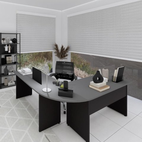 Mesa L Diretor Escritório 1,20m X 1,20m Pé Painel F5 Office Cor:cinza Sagrado com Preto