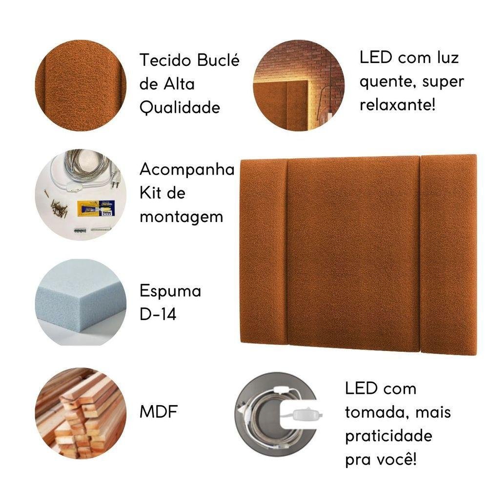 Cabeceira Estofada Iluminação Led Glow Cama Queen Size 160cm Buclé Terracota - 7