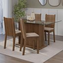 Ver imagem 1 de Conjunto Sala de Jantar Mesa Tampo de Vidro 4 Cadeiras Rustic/sintético Bege Espanha Madesa