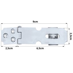 Dobradiça Porta Cadeado Fecho Trinco Zincado 6,5cm para Portão Gaveta Armário | Silvana | Kit 03 Un - 2