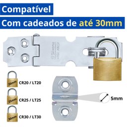 Dobradiça Porta Cadeado Fecho Trinco Zincado 6,5cm para Portão Gaveta Armário | Silvana | Kit 03 Un - 4