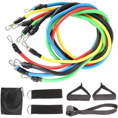 11 Peças Elástico Extensor Exercicio Funcional até 100 Libras Kit Elástico Pilates Jt-003