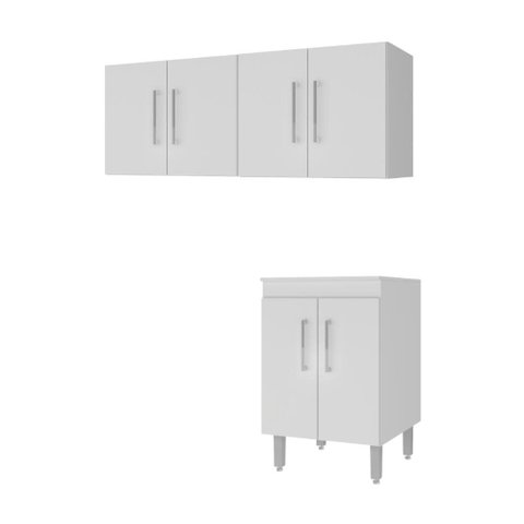 Kit 2 Armários Lavanderia Aéreos com Balcão 6 Portas Multimóveis CR30057 Branco