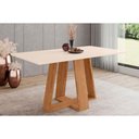 Ver imagem 1 de Mesa P/ Cozinha Lins Sc94 C/ Tampo Madeirado Reto S/ Vidro 160x90cm Nature/off White - Henn