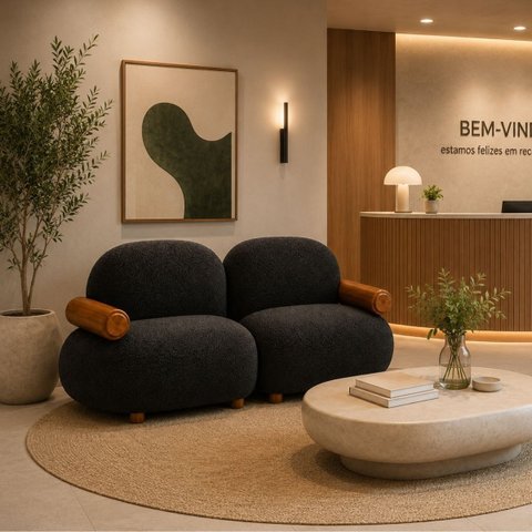 Sofá Leaf 180 cm 2 Lugares Orgânico Luxo Sala de Estar:Bouclê Cinza Grafite