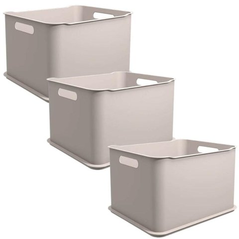 Conjunto 3 Cestas Organizadoras com Tampa 23,9l Empilhável Fit Ultra Coza Light Plástico