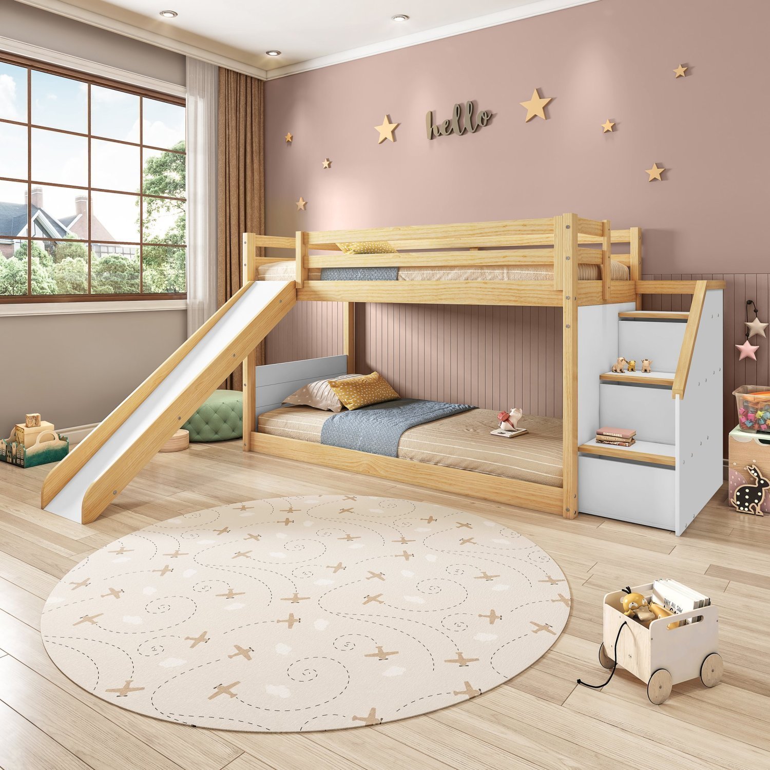 Beliche Infantil Montessoriana Garden com Escada Lateral Grade Proteção I e Escorregador Casatema - 1