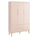 Ver imagem 2 de Guarda Roupa Infantil 3 Portas e Cômoda Theo 1 Porta Rosa com Pés Madeira Natural ? Reller