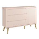 Ver imagem 4 de Guarda Roupa Infantil 3 Portas e Cômoda Theo 1 Porta Rosa com Pés Madeira Natural ? Reller