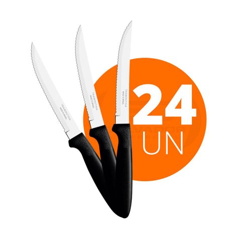 KIT - 24 Facas para Churrasco Ipanema Com Lâmina em Aço Inox 5 POL Cabo Preto FPTOP - Tramontina