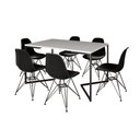 Ver imagem 6 de Mesa Industrial Jantar Retangular 137X90Cm Branca Base V Com 6 Cadeiras Pretas Ferro Pr Branco