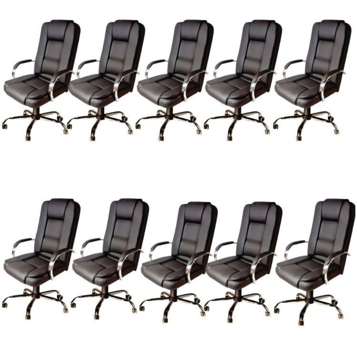 Kit 10 Cadeiras de Escritório Presidente em Corino Base Cromada Euro